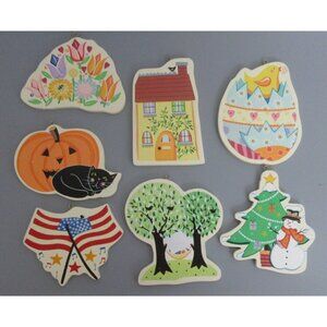 Lillian Vernon 6" Interchangeable 7 Piece Lot Wooden Holiday Door Ornaments 2000